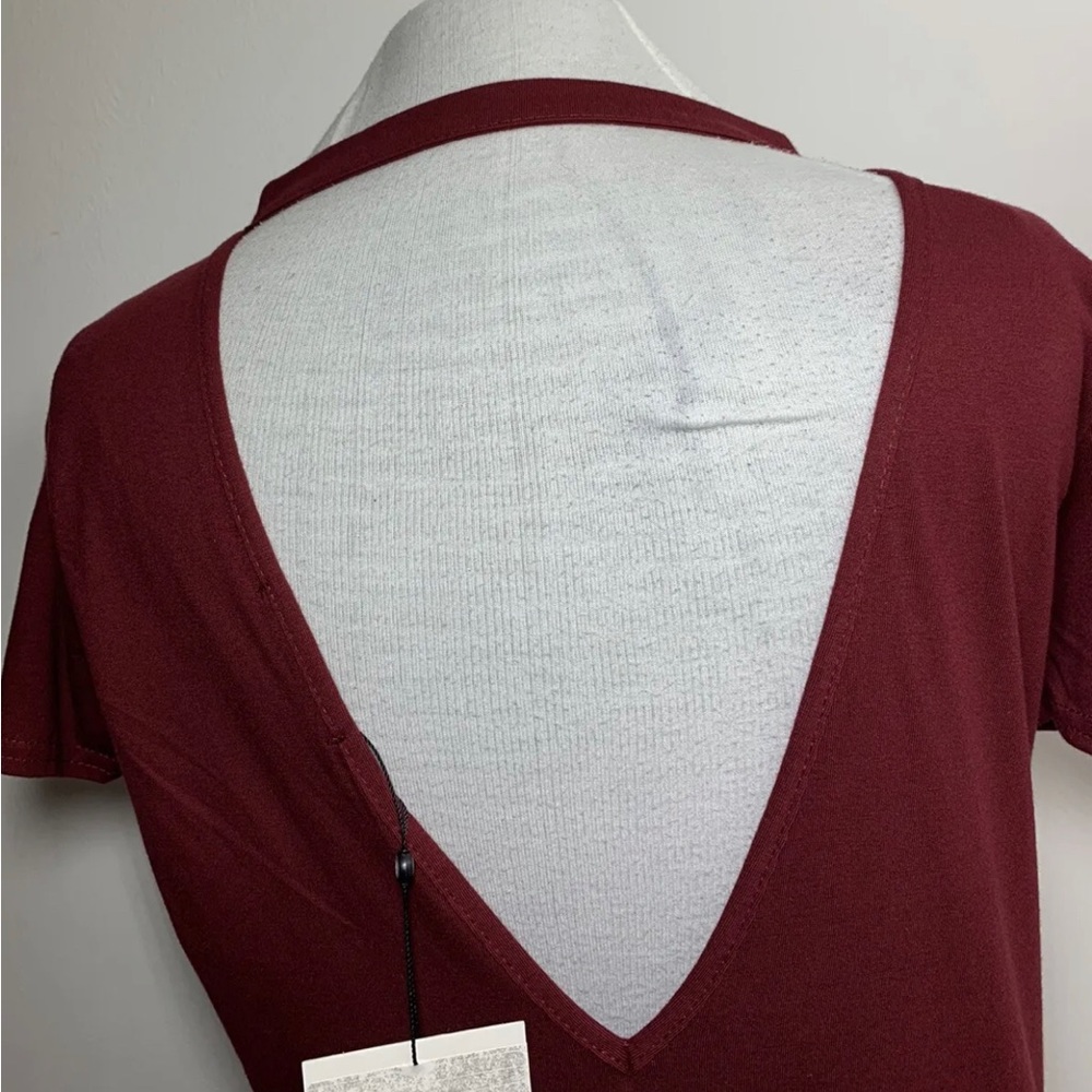Missguided T-shirt Dress Burgundy Short Sleeve Mini Open-Back Crew Neck UK 8 - Picture 2 of 7